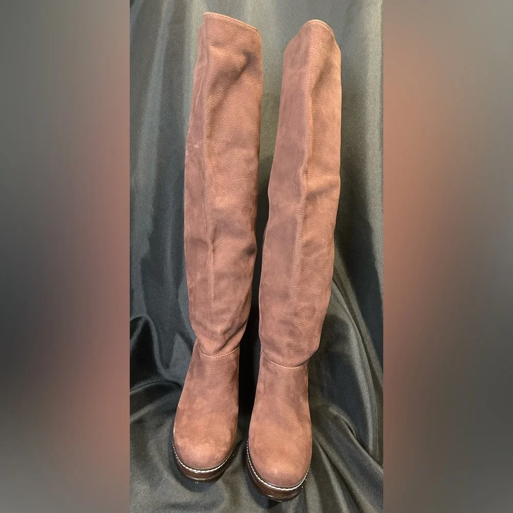 COLE HAAN Soft Leather Slouch Pull On Knee High Boots- Chesnut Brown Size 7B - Picture 2 of 8